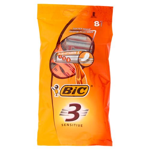 Bic 3 Sensitive Rasoi 3 Lame Usa e Getta da Uomo, 8 pezzi