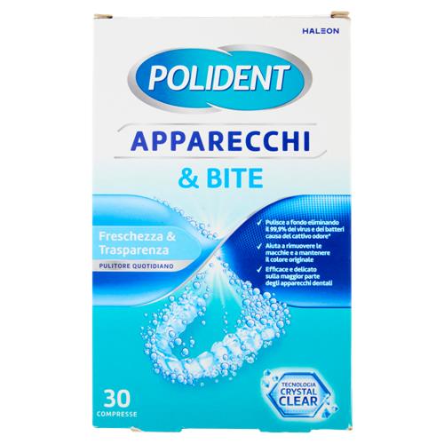 Polident Apparecchi & Bite, Pulitore per Protesi Dentale, Apparecchi, Allineatori, Bite 30 compresse