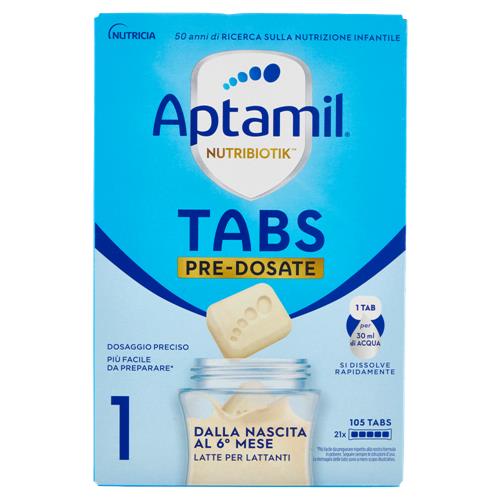 APTAMIL Nutribiotik Tabs 1,Latte di partenza in Tabs pre-dosate,dalla nascita al 6°mese,21 bustine