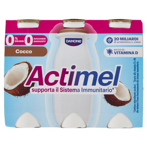 ACTIMEL, Yogurt da Bere con Vit B6 e D per il Sistema Immunitario, 0% grassi, gusto Cocco, 6X100G