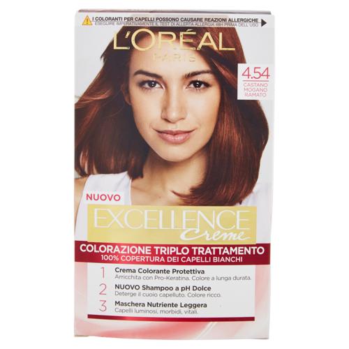 L'Oréal Paris Excellence Crema colorante triplo trattamento avanzato, 4.54 Castano Mogano Ramato