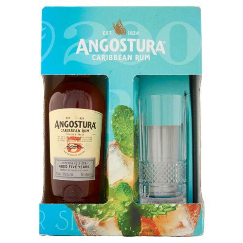 Angostura Caribbean Rum Superior Gold Rum Aged Five Years 70 cl + Bicchiere cocktail