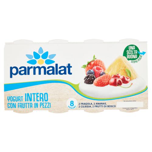 parmalat Yogurt Intero con Frutta in Pezzi 2 Fragola, 2 Ananas, 2 Ciliegia, 2 Frutti di Bosco 8x125g