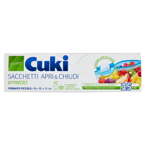 Cuki Conserva Sacchetti Apri & Chiudi ermetici piccoli - 1L - 20 x 15 cm 15 pz