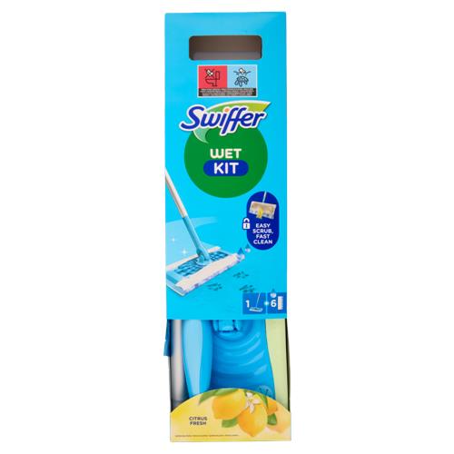 Swiffer Wet Kit Citrus Fresh (1 Scopa Lavapavimenti + 6 Panni Umidi per Pavimenti)