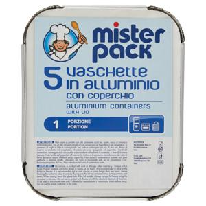Mister Pack Vaschette in alluminio rettangolari con coperchio 1 Porzione - 5 pz (R24L)
