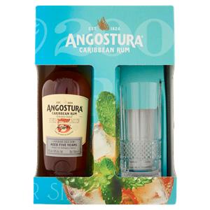 Angostura Caribbean Rum Superior Gold Rum Aged Five Years 70 cl + Bicchiere cocktail