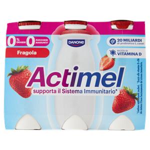 ACTIMEL, Yogurt da Bere con Vit B6 e D per il Sistema Immunitario, 0% grassi, gusto Fragola, 6X100G