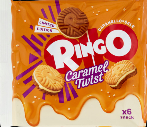Ringo Caramel Twist Biscotto con Crema al Caramello Salato Snack 6 porzioni 165 g