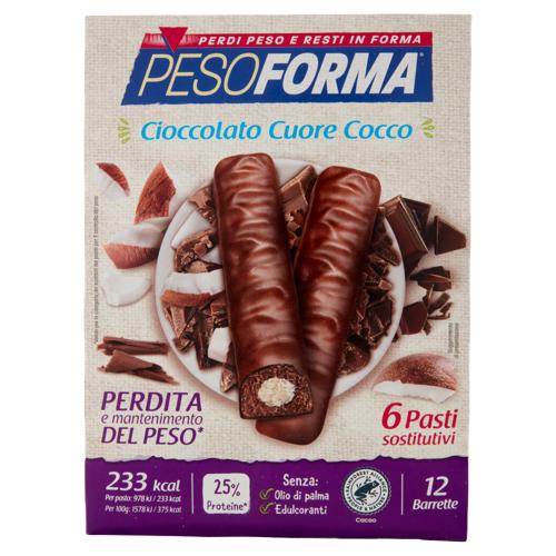 Pesoforma Cioccolato Cuore Cocco, sostitutivo del pasto ricco di fibre, 237 kcal per pasto, 12 x 31g