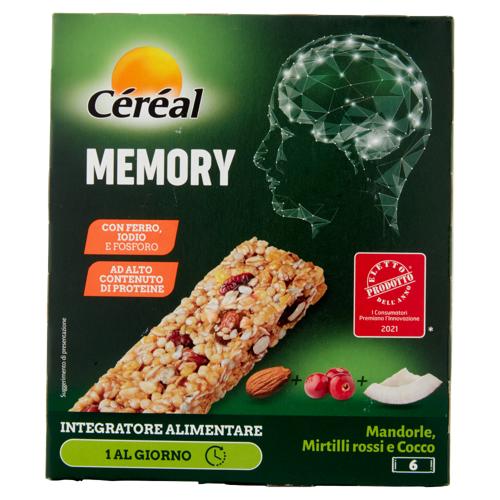 Céréal Memory, Barrette Integratore Alimentare, con Mandorle, Mirtilli rossi e Cocco - 6 x 186 g