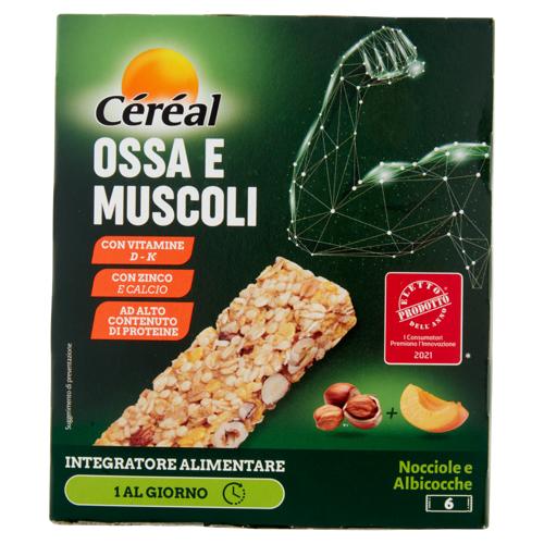 Céréal Ossa e Muscoli, Barrette Integratore Alimentare, con Nocciole e Albicocche - 6 x 186 g