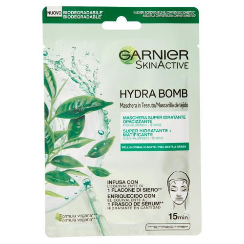 Garnier SkinActive Hydra Bomb Maschera Viso in Tessuto Super Idratante Opacizzante al The Verde