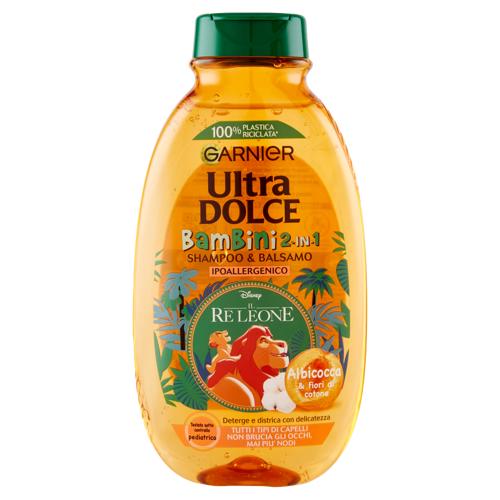 Garnier Ultra Dolce Shampoo 2in1 per Bambini all'albicocca e fiori di cotone, senza parabeni, 250 ml
