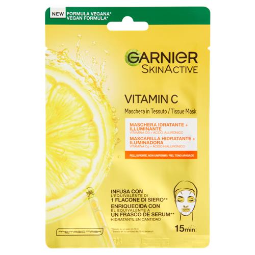 Garnier Maschera in Tessuto Hydra Bomb,Idratante e Illuminante,Con Vitamina C,Pelli Non Uniformi 28g