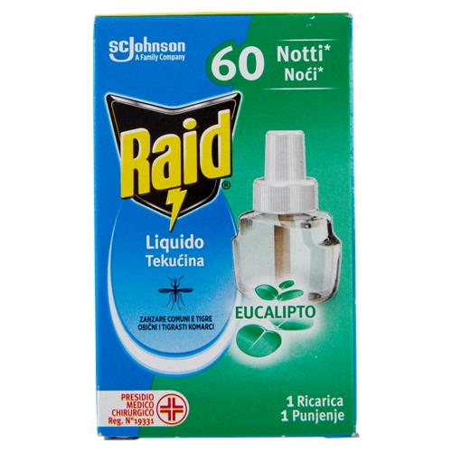 Raid Liquido Elettrico Antizanzare, Fragranza all'Eucalipto, 60 Notti, Ricarica 36 ml