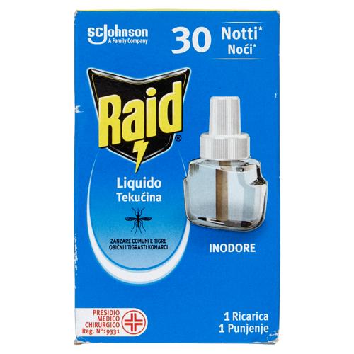 Raid Liquido Elettrico Antizanzare Comuni e Tigre, Ricarica, Inodore, 30 Notti, 21 ml