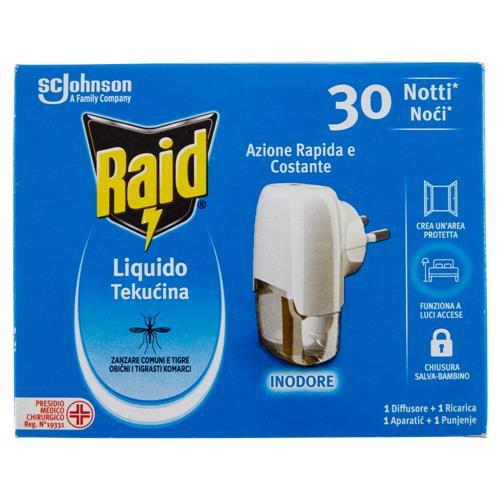 Raid Liquido Elettrico Antizanzare Contro Zanzare, 30 Notti, 1 Base e 1 Ricarica 21 ml