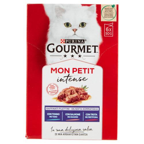 PURINA GOURMET Mon Petit Filettini Intense cotti in Salsa (Tonno / Salmone / Trota) 6x50g