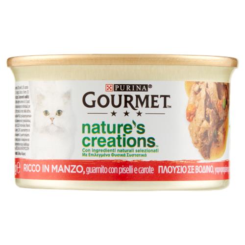 PURINA GOURMET Nature's Creations Ricco in Manzo guarnito con piselli e carote 85g