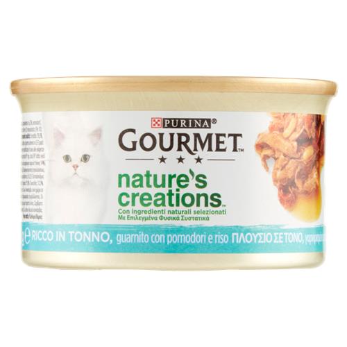 PURINA GOURMET Nature's Creations Ricco in Tonno guarnito con pomodori e riso 85g