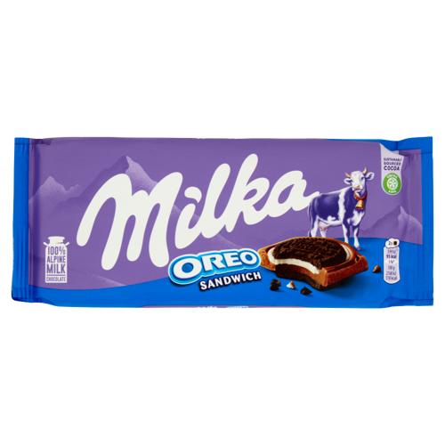 Milka Oreo Sandwich, tavoletta di cioccolato al latte 100% Alpino con biscotto Oreo - 92g