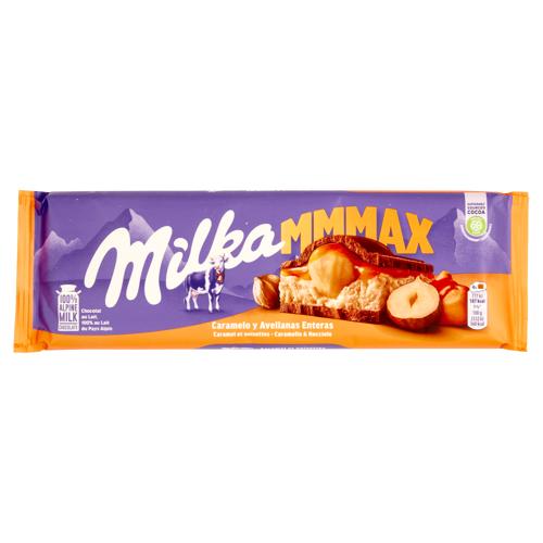 Milka Mmmax, maxi tavoletta di cioccolato al latte 100% alpino con caramello e nocciole - 300g