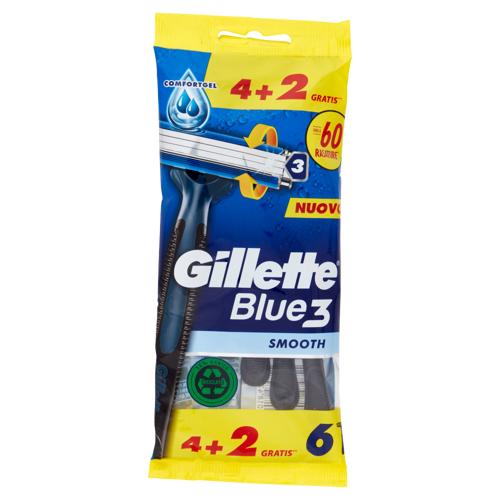 Gillette Rasoio Uomo Blue3 Smooth Usa e Getta a 3 Lame, Confezione da 4 rasoi+2 Gratis = 6 Rasoi