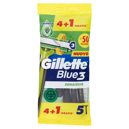 Gillette Rasoio Uomo Blue3 Sensitive Usa e Getta a 3 Lame, Confezione da 4 rasoi+1 Gratis = 5 Rasoi