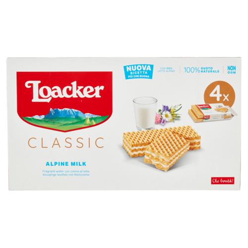 Loacker Wafer Classic Alpine Milk Wafers con crema al latte alpino non OGM 4 x 45 g