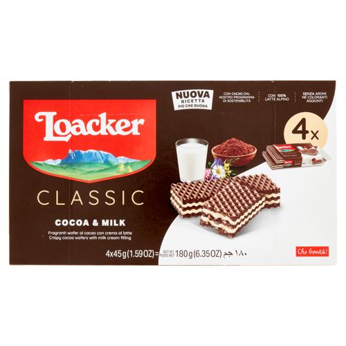 Loacker Wafer Classic Cocoa & Milk al cacao con crema al latte wafers 45gx4