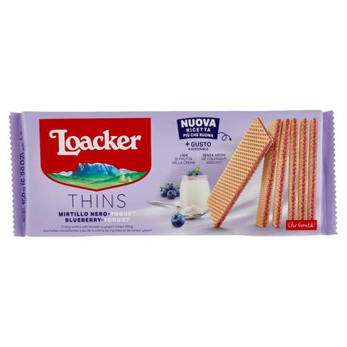 Loacker Wafer Thins Mirtillo Nero Yogurt con crema ai mirtilli neri e al gusto di yogurt wafers 150g