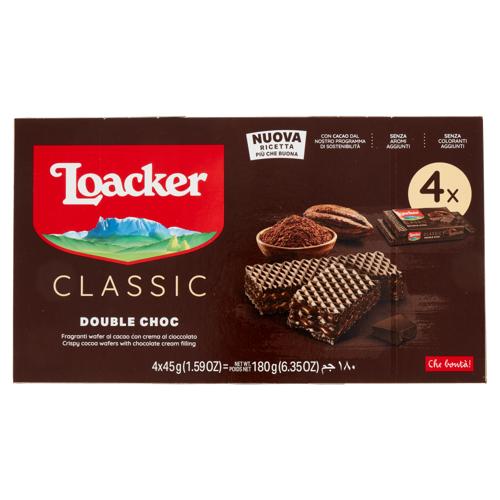 Loacker Wafer Classic Double Choc Wafers al cacao con crema al cioccolato 4 x 45 g
