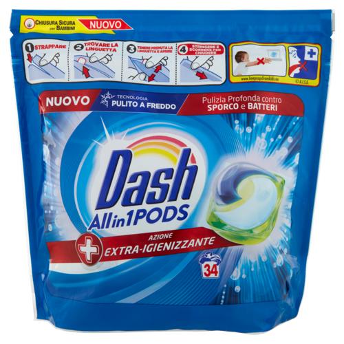 Dash PODS Allin1 Detersivo Lavatrice Capsule Bucato + Azione Extra-Igienizzante 34 Lavaggi 924,8 g