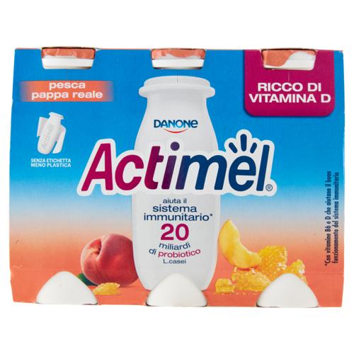 Actimel yogurt da bere arricchito con calcio, vitamina B6 e D, gusto pesca e pappa reale 6 x 100 g