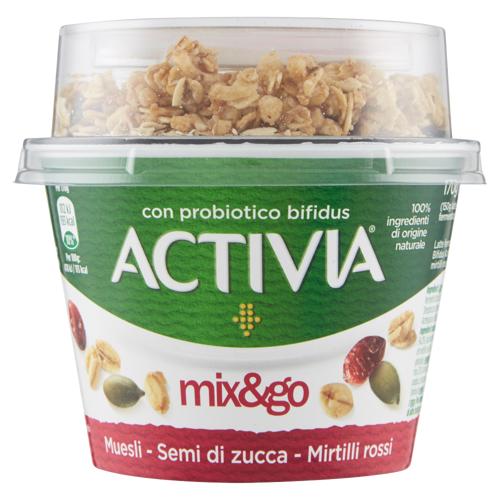ACTIVIA Mix&Go con Probiotico Bifidus, Yogurt con Muesli, Semi di Zucca e Mirtilli rossi, 170g
