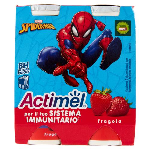 Actimel Spiderman, Yogurt da Bere con Vit B6 e D per il Sistema Immunitario, gusto fragola, 4x100g