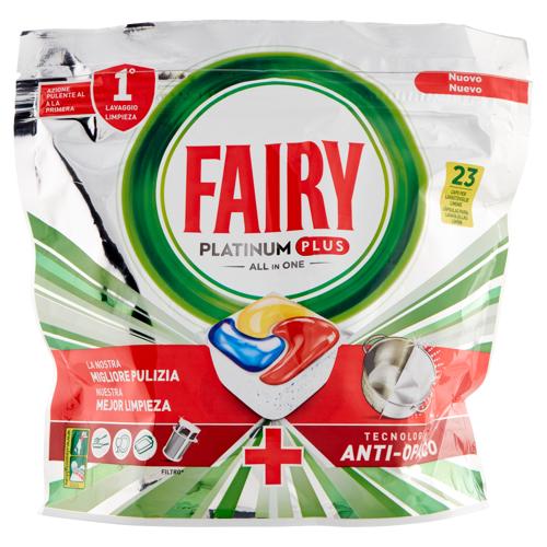 Fairy Platinum Plus Pastiglie Lavastoviglie 23 Caps, Detersivo Limone Anti-Opaco