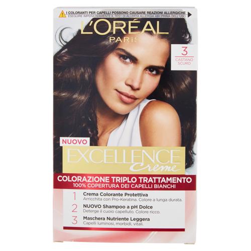 L'Oréal Paris Excellence Crema colorante triplo trattamento avanzato, 3 Castano Scuro