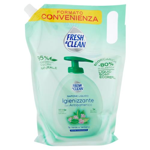 Fresh & Clean Sapone Liquido Igienizzante con Antibatterico Tè Verde e Verbena Ecoricarica 1000 ml