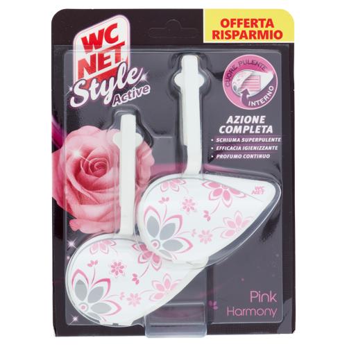Wc Net - Tavoletta Style Active, Detergente Igienizzante Solido per WC, Pink Harmony, 2 Pezzi
