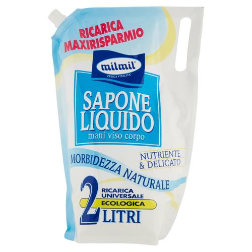 milmil Sapone Liquido con Antibatterico Naturale Ricarica Universale Ecologica 2 Litri