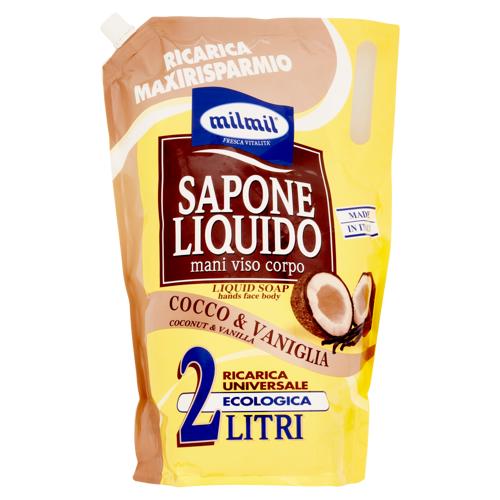 milmil Sapone Liquido Cocco & Vaniglia Ricarica Universale Ecologica 2 Litri