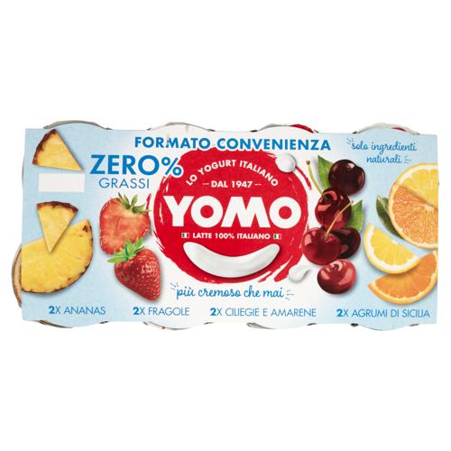 Yomo Yogurt Zero% Grassi Ananas, Fragole, Ciliegie e Amarene, Agrumi di Sicilia 8 x 125 g