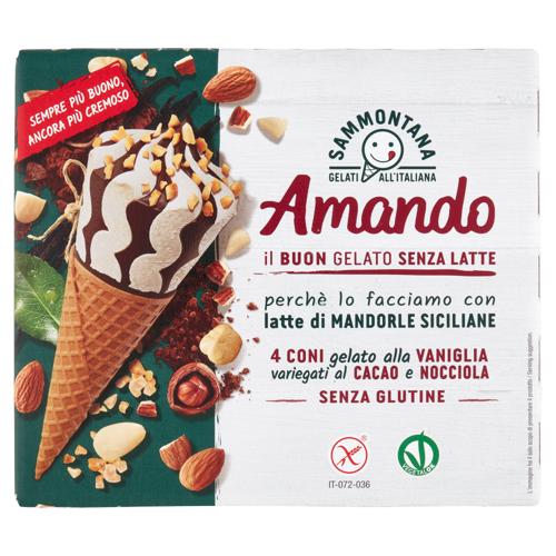 Sammontana Amando 4 Coni gelato alla Vaniglia variegati al Cacao e Nocciola 4 x 75 g