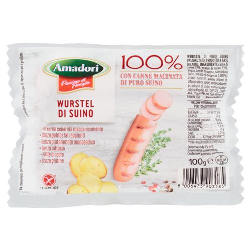 Amadori Wurstel di Suino 100% con Carne Macinata di Puro Suino 100 g