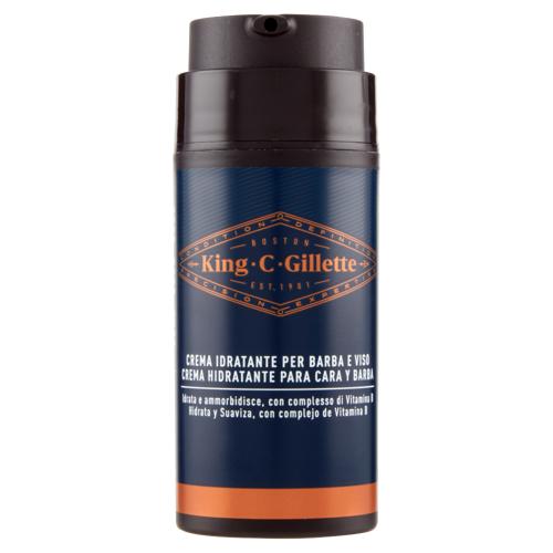 King C. Gillette Crema Idratante per Barba e Viso, con Complesso Vitamina B, 100 ml