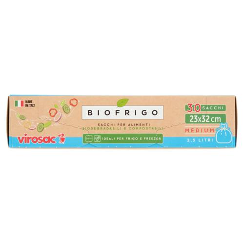 virosac Biofrigo Sacchi per Alimenti Biodegradabili e Compostabili  23x32 cm Medium 2,5 Litri 30 pz