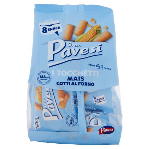 Gran Pavesi Snack Tocchetti, Snack al Mais Cotti al Forno, Senza Olio di Palma, 8 Pacchetti 256g