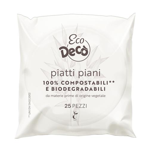 Decò piatti piani compostabili e biodegradabili